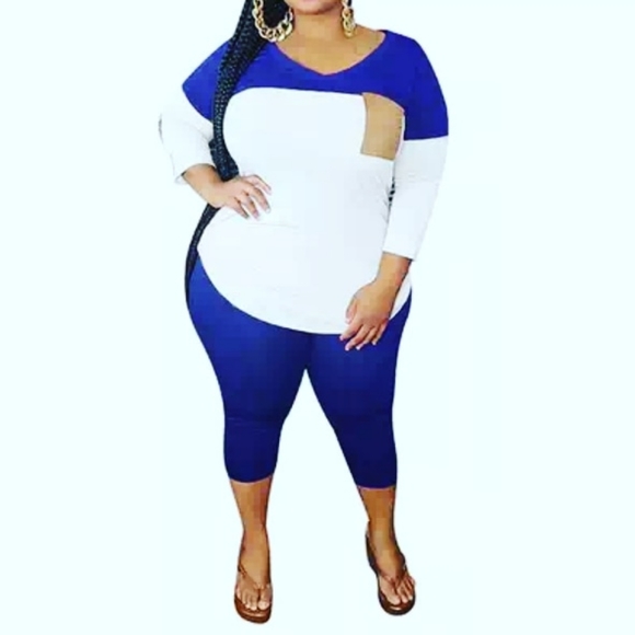 Plus Size Leisure Set-Blue - Picture 1 of 3